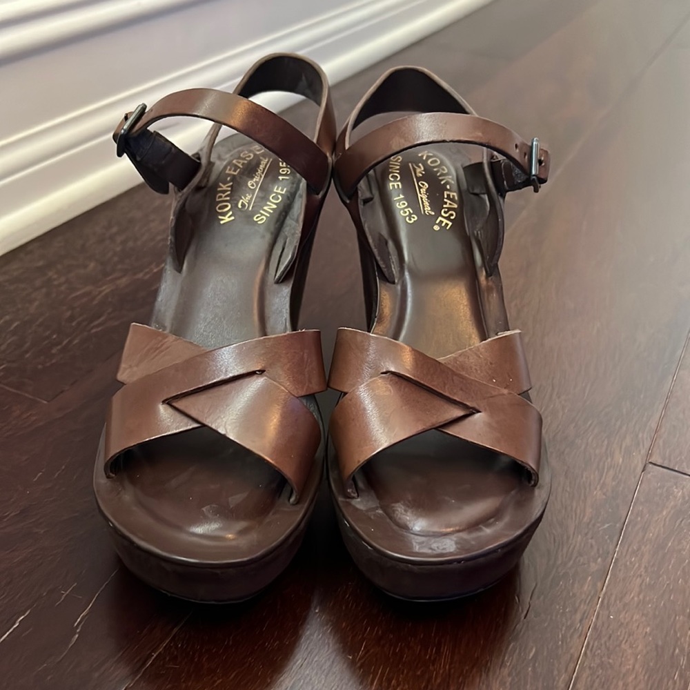 Kork-ease wedges! Chocolate brown leather and suede